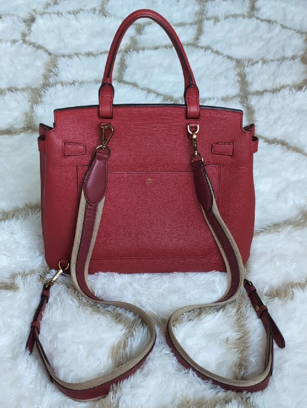 MCM Authentic Red Leather Fontanellas Park Ave Milla Convertible Backpack